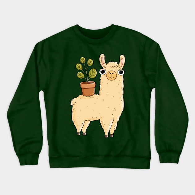 llama with a plant Crewneck Sweatshirt by Tania Tania